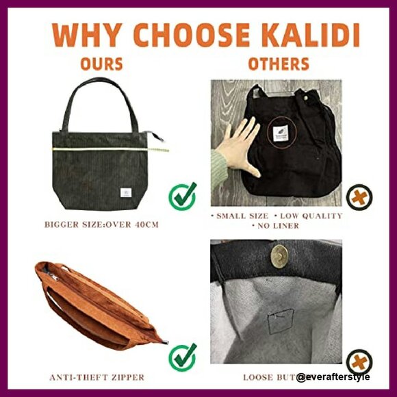 Corduroy Tote Bag Zipper Casual Large Capacity Shoulder Bag with Pockets - Picture 7 of 8